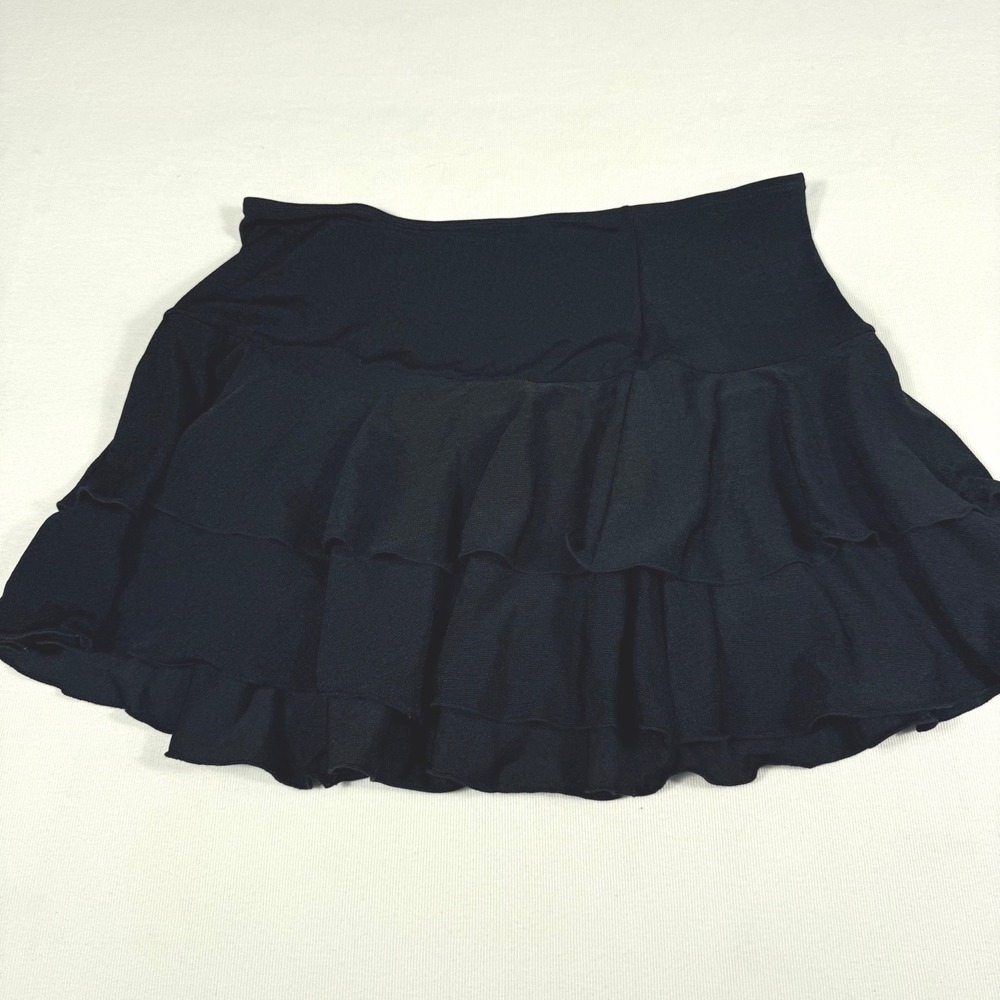 Classic Elements Tiered Ruffle Mini Skirt Medium Black Stretch Pull On Layered